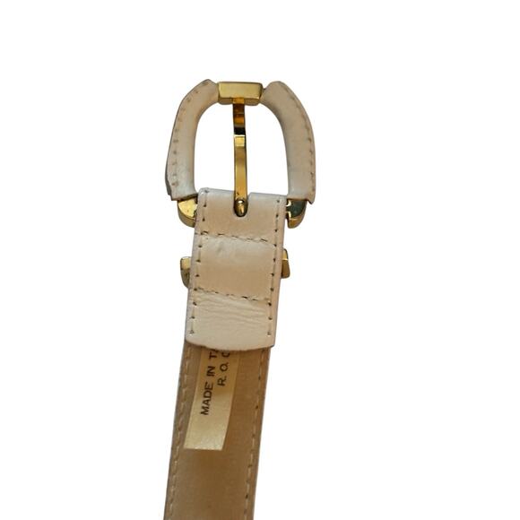Christian Dior VTG 80s Belt Women Medium White Genuine Leather Skinny Gold Logo - Picture 4 of 9